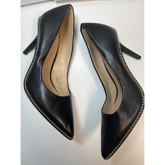 COACH Waverly Leather Pump With Beadchain In Black & Gold Sz 6 - Picture 6 of 12